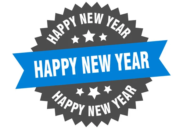 Szczęśliwego Nowego Roku. Szczęśliwego Nowego Roku niebiesko-czarny okrągły zespół etykieta — Wektor stockowy