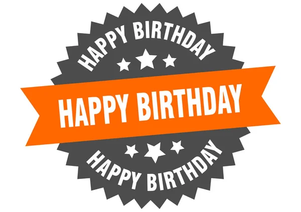 誕生日おめでとうございます。幸せな誕生日オレンジ色-黒の円形バンドラベル — ストックベクタ