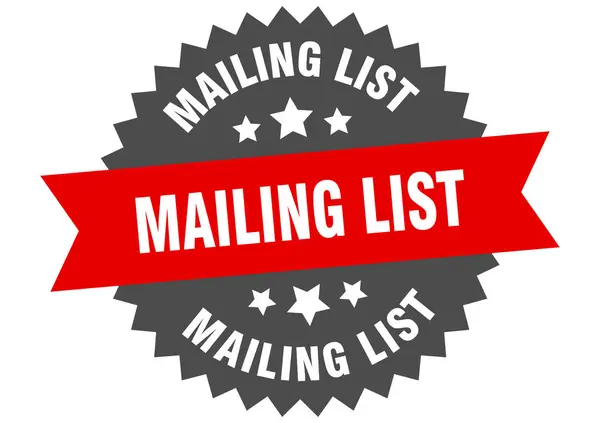 Mailing list sign. lista de discussão etiqueta banda circular vermelho-preto — Vetor de Stock
