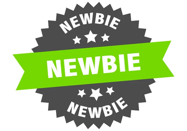 Nieuwkomer teken. newbie groen-zwart circulaire band label — Stockvector