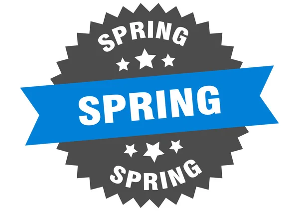 Sinal de primavera. etiqueta de faixa circular azul-preta de primavera — Vetor de Stock
