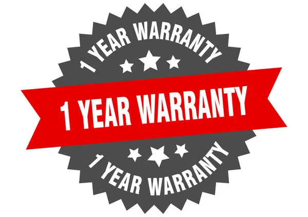 1 year warranty sign. 1 year warranty red-black circular band label — Stock Vector