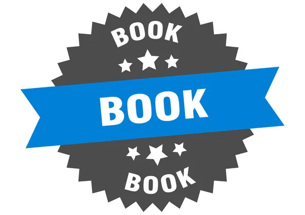 Sinal do livro. livro azul-preto etiqueta banda circular — Vetor de Stock