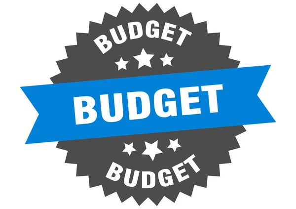 Rozpočtové znamení. rozpočet modrá-černá kruhová páska štítek — Stockový vektor