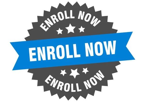 Enroll now sign. enroll now blue-black circular band label — Stock Vector