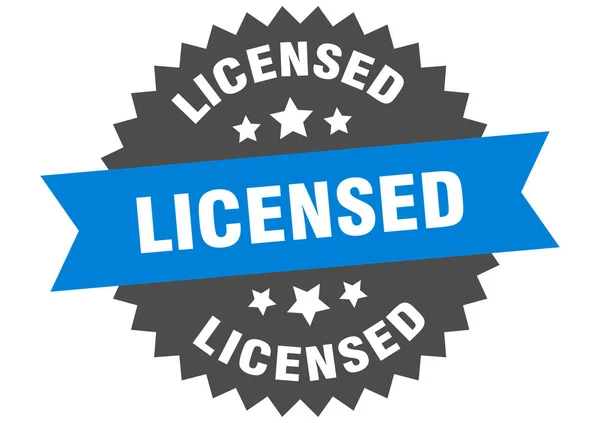 Signo de licencia. etiqueta de banda circular azul-negro con licencia — Vector de stock