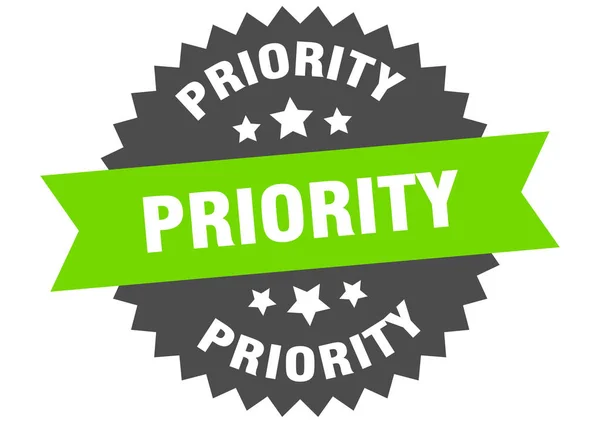 Znak priorytetowy. priorytetowa zielono-czarna etykieta pasma okrągłego — Wektor stockowy