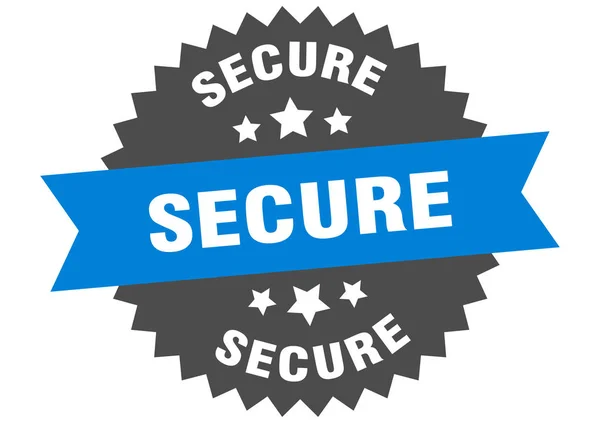 Zabezpieczony znak. bezpieczna etykieta z okrągłym paskiem niebiesko-czarnym — Wektor stockowy