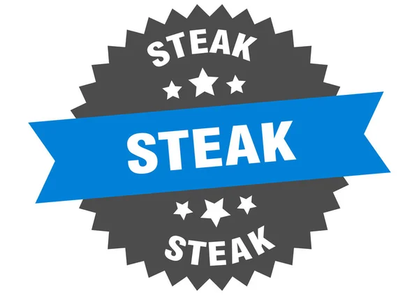 Cartel de carne. filete azul-negro etiqueta de banda circular — Vector de stock