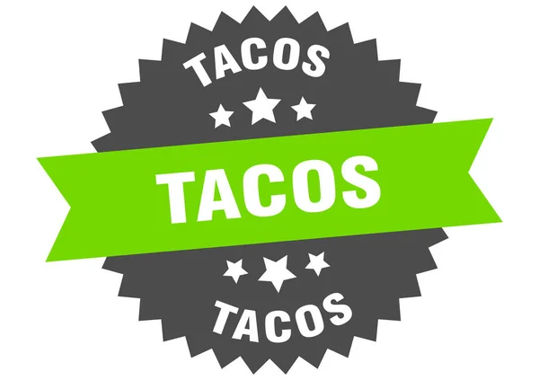 Tanda taco. tacos green-black circular band label - Stok Vektor