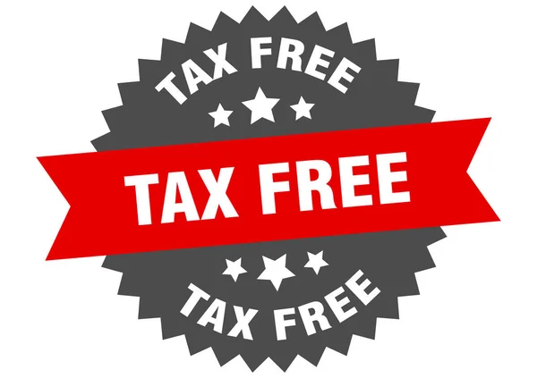 Signo libre de impuestos. etiqueta de banda circular roja-negra libre de impuestos — Vector de stock