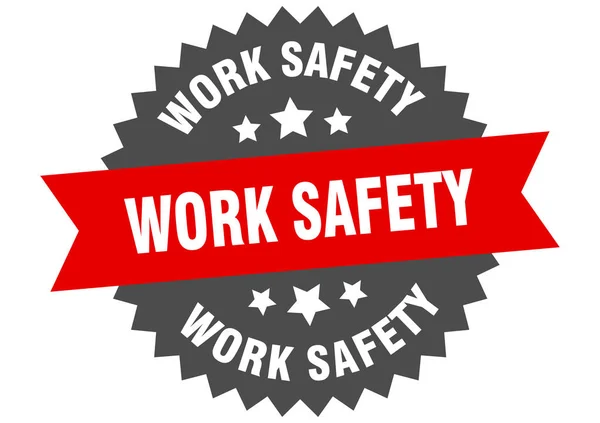 Πινακίδα ασφαλείας εργασίας. ασφάλεια στην εργασία κόκκινο-μαύρο κυκλική ταινία ετικέτα — Διανυσματικό Αρχείο