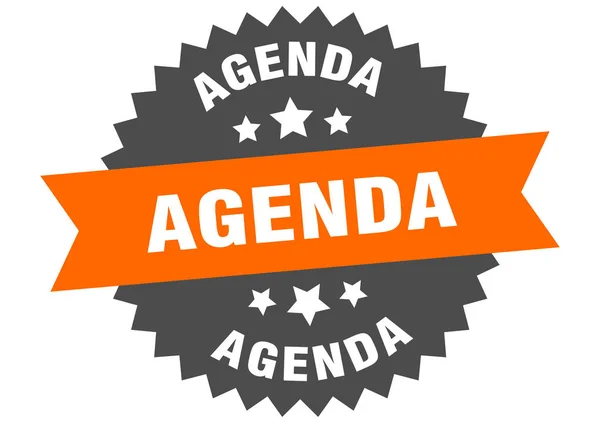 Agenda sign. agenda orange-black circular band label — Stock Vector