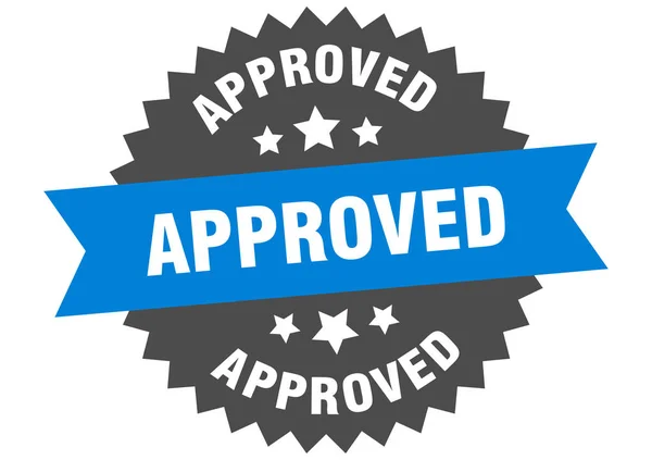 Sinal aprovado. etiqueta de faixa circular azul-preta aprovada — Vetor de Stock