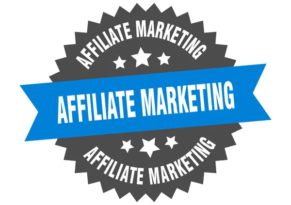 Segno di marketing di affiliazione. affiliato marketing blu-nero circolare banda etichetta — Vettoriale Stock