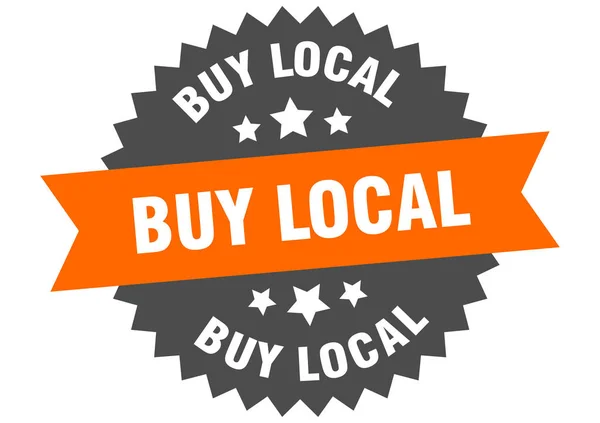 Comprare cartello locale. acquistare locale arancione-nero etichetta banda circolare — Vettoriale Stock