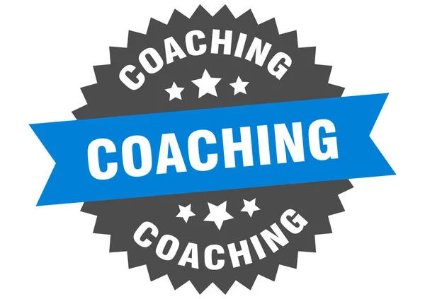 Träningsskylt. coaching blå-svart cirkulär bandetikett — Stock vektor