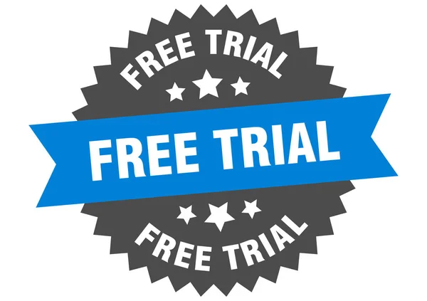 Sinal de teste gratuito. etiqueta de faixa circular azul-preta de teste gratuito —  Vetores de Stock