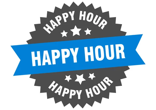 Happy hour sign. happy hour blue-black circular band label — Stock Vector