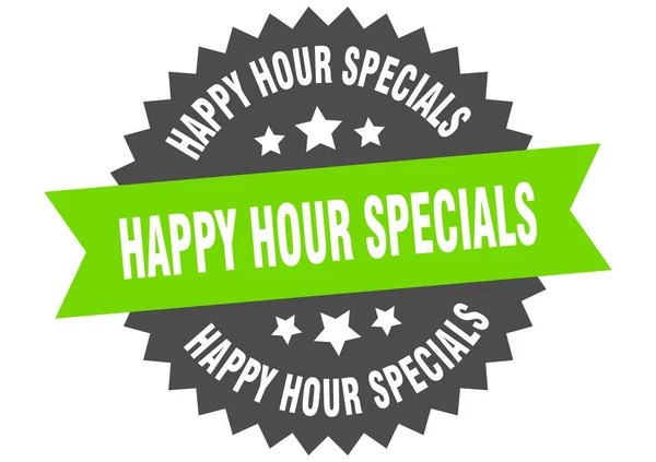 Happy Hour Specials unterzeichnen. Happy Hour Specials grün-schwarzes Rundband-Label — Stockvektor