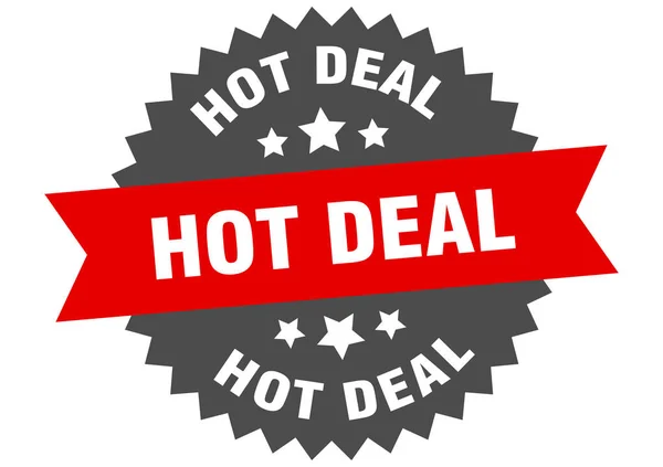 Znamení žhavé dohody. hot deal červeno-černý kruhový pás label — Stockový vektor