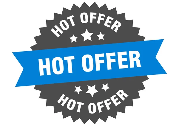 Hot aanbod teken. hot offer blauw-zwart circulaire band label — Stockvector