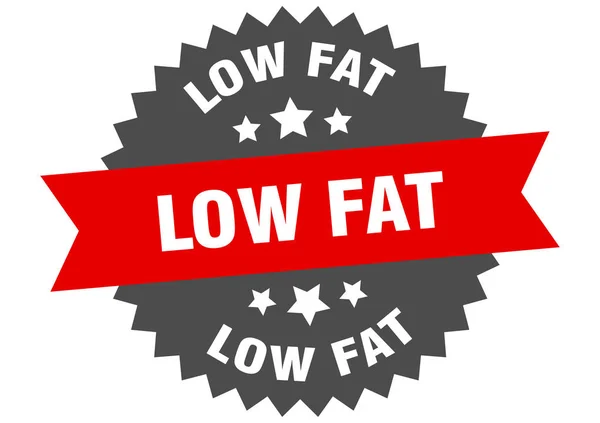 Segno basso di grasso. etichetta circolare rosso-nera a basso contenuto di grassi — Vettoriale Stock