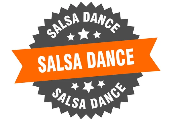 Segno di danza della salsa. salsa dance etichetta circolare arancione-nera — Vettoriale Stock