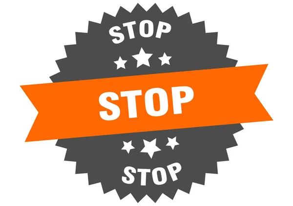 Stoppschild. Stop orange-schwarzes kreisförmiges Band-Etikett — Stockvektor