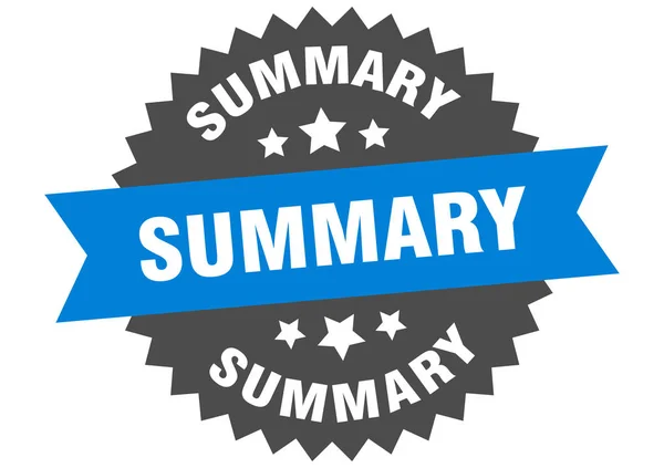 Summary sign. summary blue-black circular band label — Stock Vector