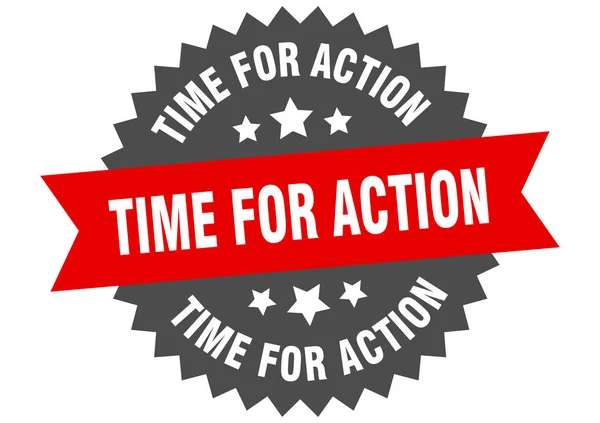 Tiempo para la señal de acción. tiempo para la acción rojo-negro etiqueta de banda circular — Vector de stock
