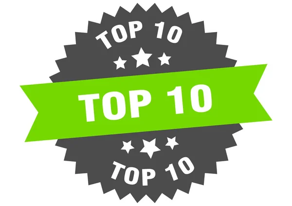 Top 10 tabelası. Top 10 yeşil-siyah yuvarlak bant etiketi — Stok Vektör