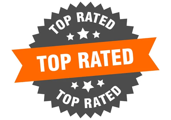 Bestbewertetes Zeichen. Top bewertetes orange-schwarzes kreisförmiges Band-Label — Stockvektor