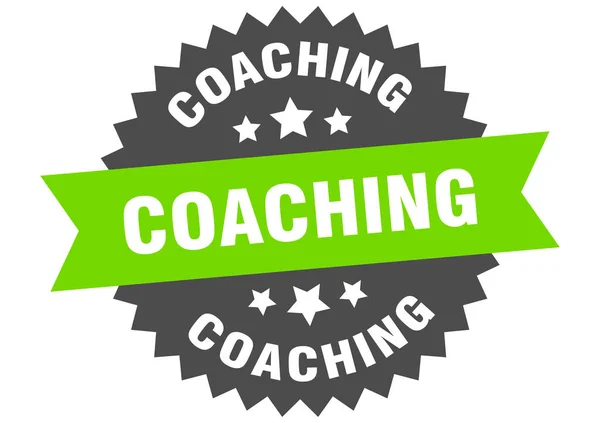 Προπονητής. coaching πράσινη-μαύρη κυκλική ετικέτα μπάντα — Διανυσματικό Αρχείο