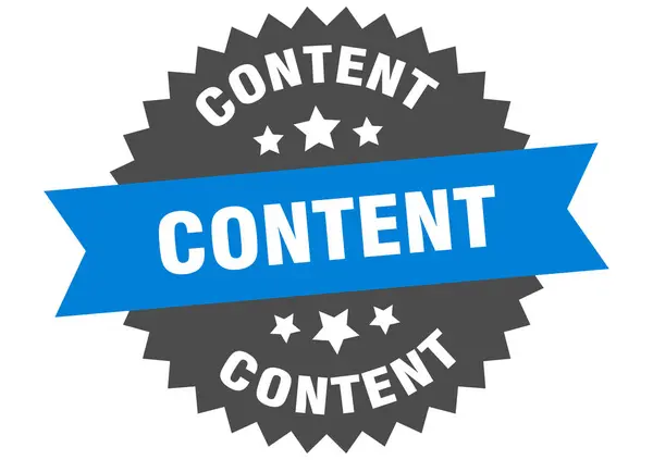 Signo de contenido. contenido etiqueta de banda circular azul-negro — Vector de stock
