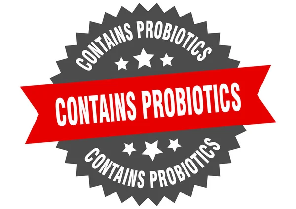 Contains probiotics sign. contains probiotics red-black circular band label — Stock Vector