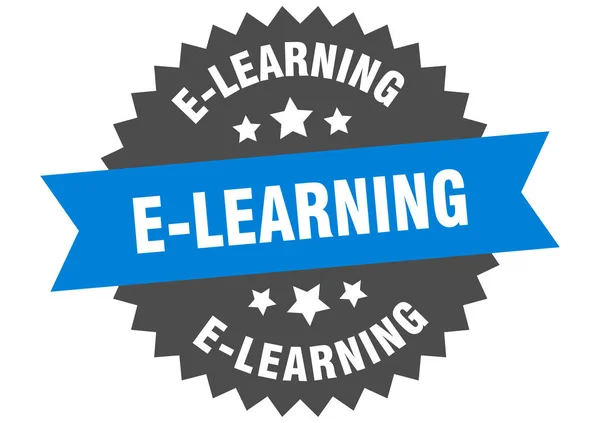 Signo de aprendizaje electrónico. e-learning etiqueta de banda circular azul-negro — Archivo Imágenes Vectoriales