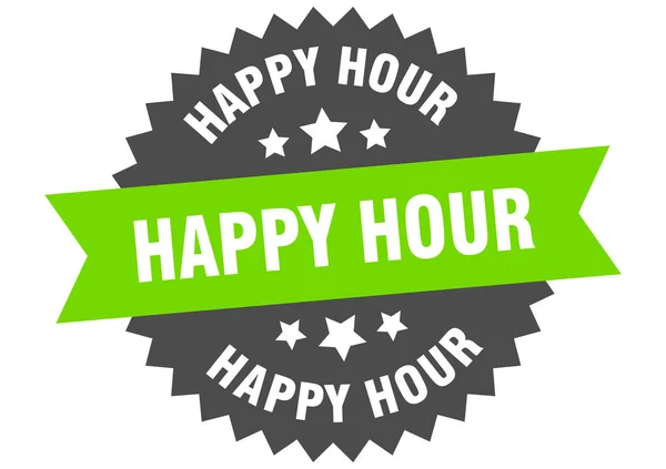 Sinal de happy hour. happy hour etiqueta faixa circular verde-preto — Vetor de Stock