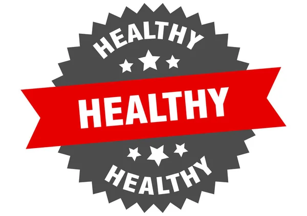 Healthy sign. healthy red-black circular band label — ストックベクタ