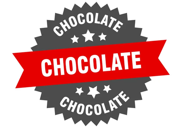Sinal de chocolate. etiqueta de faixa circular vermelho-preto chocolate — Vetor de Stock
