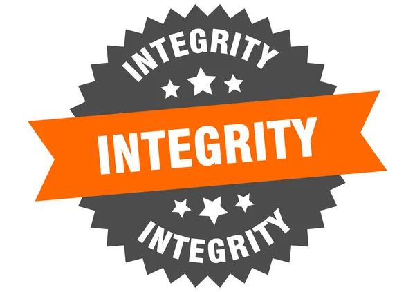 Znak integrity. celistvost oranžovo-černý kruhový štítek — Stockový vektor