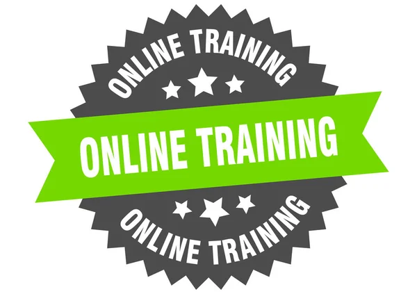 Utbildningsskylt online. online träning grön-svart cirkulärt band etikett — Stock vektor