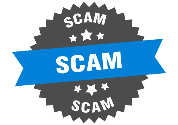 Sinal de fraude. scam azul-preto circular etiqueta de banda — Vetor de Stock