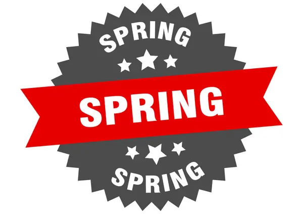 Sinal de primavera. etiqueta de faixa circular vermelho-preto primavera — Vetor de Stock