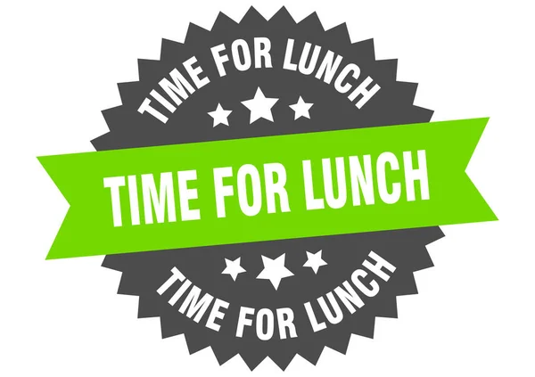 Czas na znak lunchu. czas na obiad zielono-czarny okrągły pasek etykieta — Wektor stockowy