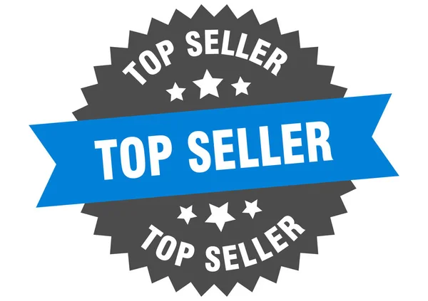 Verkaufsschlager. Top Seller blau-schwarzes kreisförmiges Band-Etikett — Stockvektor