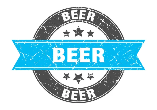 Bier runde Marke mit türkisfarbenem Band. Bier — Stockvektor