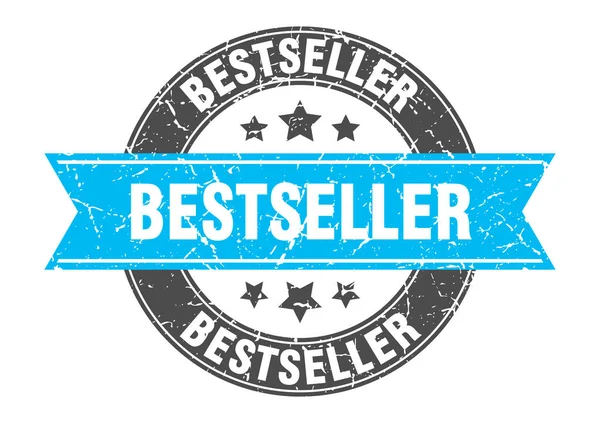 Carimbo redondo bestseller com fita turquesa. bestseller — Vetor de Stock