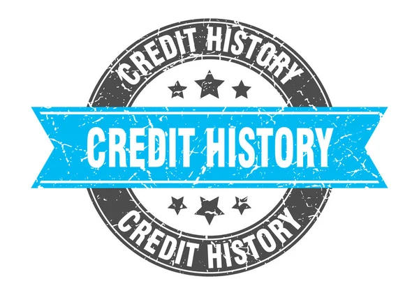 Кредитна історія кругла марка з бірюзовою стрічкою. кредитна історія — стоковий вектор