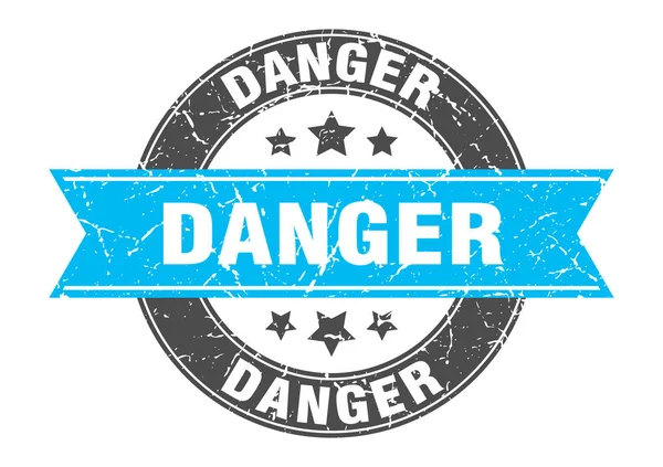 Danger rond timbre avec ruban turquoise. danger — Image vectorielle